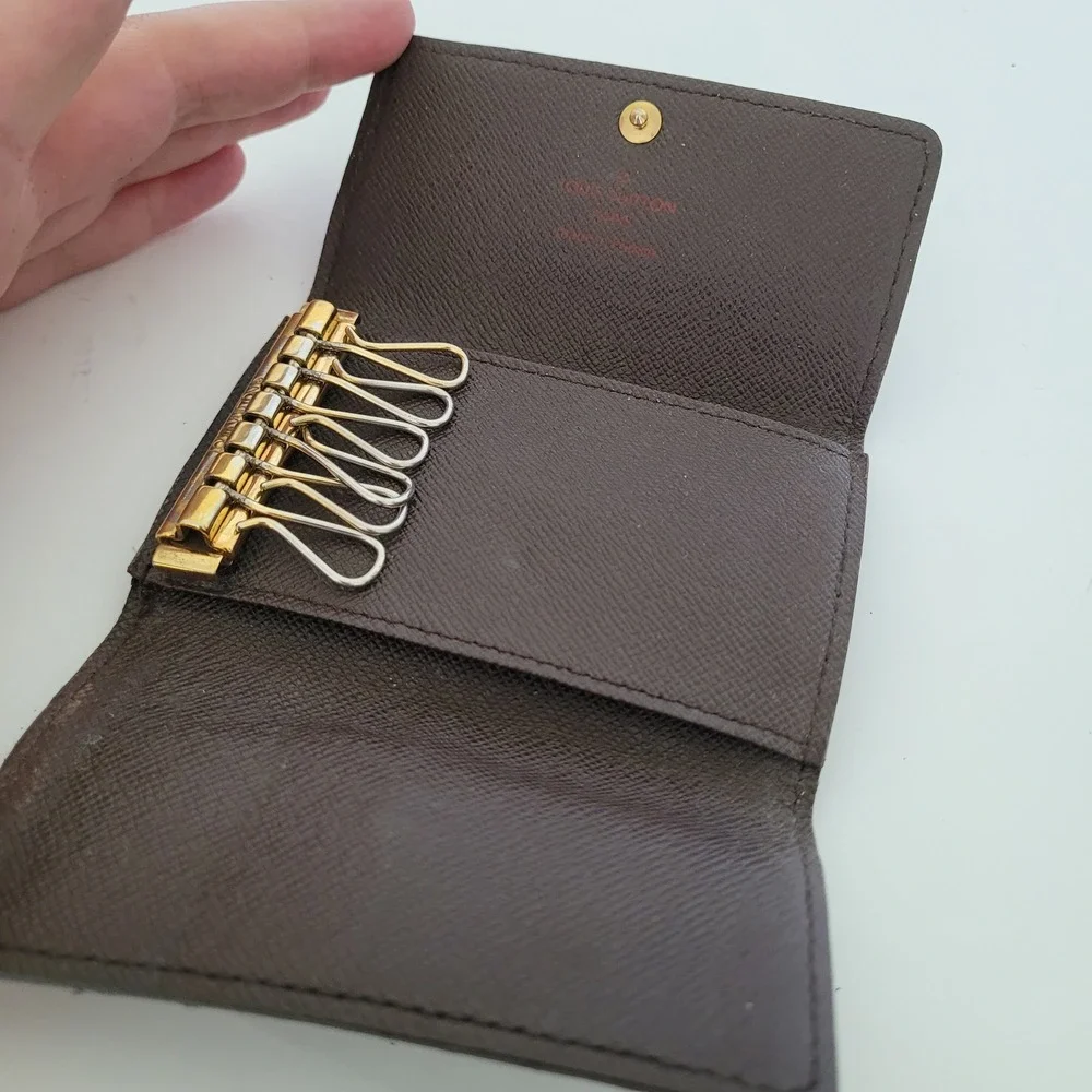 Louis Vuitton Damier Ebene 6 Key Holder Wallet Brown Canvas Made in France